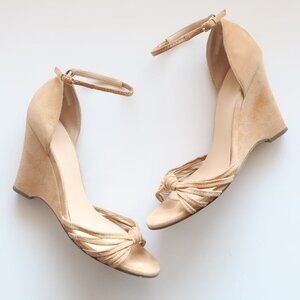 𝅺J. Crew Beige Suede Leather Ankle Strap Knot Vamp Wedge Sandals / Shoes Size 7